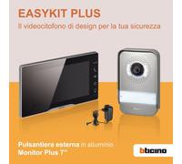 318913: Kit de videoportero Easykit Plus para 1 residencia familiar, sistema de conexión con 2 cables, 1 botón exterior con timbre y cámara, 1 monitor interior de 7 pulgadas a color con altavoz