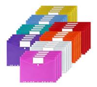 32Pcs Carpetas Plastico A4 con 11 Agujeros y Bolsillo Etiqueta, Carpetas Sobres Portafolios Reutilizable, Fundas Documentos Transparentes Impermeable, Folders Etiquetas Oficina Escuela Hogar 8 Colores