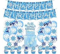 34 piezas de decoración de cumpleaños de Frozen, fiestas de cumpleaños de Frozen, cumpleaños, decoraciones de globos con copos de nieve, decoraciones para tartas con copos de nieve