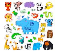 34PCS Pegatinas de gel de animales salvajes, calcomanías gruesas de ventana y puerta, pegatinas removibles y reutilizables para niños, adultos y decoraciones de hogar y aula (No comestible)