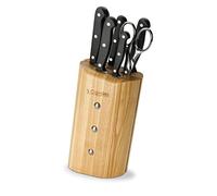 3Claveles Ash Uniblock - Juego de 5 cuchillos y tijera con bloque en madera de fresno