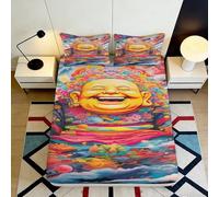 3D Impreso Sonrisa Colorida Fitted Sheet Microfibra Bolsa Profunda Antideslizante Ropa de Cama Colores Mattress Fitted Cover Hogar 160x200x25cm