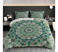 3D Juego de Cama de Microfibra Suave 220x220 cm PatróN De Mandala Fundas Nórdicas Cama 135 con Cremallera, Funda Nórdica Verde Claro 3 Piezas para Decoración del Dormitorio