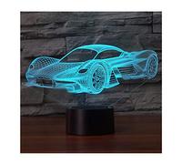 3D Lámpara óptico Illusions Luz Nocturna, SISYS LED Lámpara de Mesa Luces de Noche para Niños Decoración Lámpara de Escritorio 7 Colores Cambio de Botón Táctil y Cable USB, Coche de Carreras