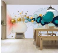 3D Papel Pintado Burbujas Doradas Y Azules Abstracto Líquido Textura Tinta | Cuadros Decorativos de Seda Gama Ideales Para el Estudio la Oficina Comedor Salón Dormitorio Pared Trasera del TV-430cm×300cm
