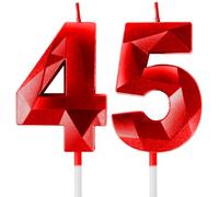 3D Velas de 45cumpleaños, Número 4 y vela número 5, velas rojas, vela de feliz cumpleaños, velas de pasteles, decoraciones para tartas fiestas cumpleaño, bodas de celebración