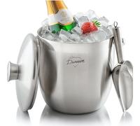 3L Cubo de Hielo Aislado Exclusivo, Cubiteras Para Hielo Botellas Aislamientode Doble Pared, Acero Inoxidable, Para Fiestas, Con Tapa Colador Cucharita Cubo de Hielo Champanera Cubitera Para Botellas