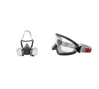 3M 6002 C1 Semimáscara respiradora reutilizable para pintura con doble filtro, Protección respiratoria, Peso facial 82 gr, Gris & 2890 Gafas de Seguridad con Ventilación Indirecta