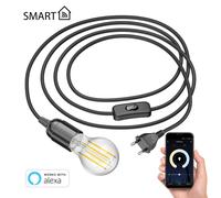3m cable textil LEHA enchufe interruptor negro + E27 LED lámpara 1005lm Smart