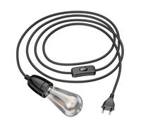 3m cable textil LEHA II interruptor enchufe porcelana negro + lámpara LED 240lm