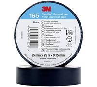 3M Cinta aislante eléctrica de PVC 165BK8E - Cinta adhesiva 0,025m 25mm negro Temflex165 sw25X25