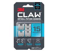 3M CLAW Colgadores de cuadros para paneles de yeso: colgador de cuadros de yeso de 15 libras con marcador temporal, paquete de 5 (plata) / paquete de 5 unidades