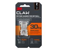 3M Claw Ganchos de pared para colgar cuadros de yeso para colgar decoración del hogar, 2 perchas, soporta hasta 30 kg, ideal para artículos pesados