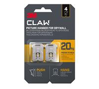 3M Claw Ganchos de pared para colgar cuadros de yeso para colgar decoración del hogar, 4 perchas, soporta hasta 20 kg, ideal para artículos pesados