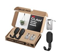 3M Claw (TM) 25 libras. 2 ganchos negros para paneles de yeso y 2 ganchos para fotos, solución pesada para colgar mochilas, chaquetas, fotos y decoración del hogar, paquete de 4