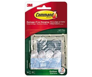 3M Command Outdoor Light Clip 16/Pkg-16 Clear Clips & 20 Strips