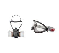 3M Respirador para pintura pulverizada 6502QL, A2P3, 1 set & 2890 Gafas de Seguridad con Ventilación Indirecta, PC ocular incoloro AR-AE, 1 gafa/bolsa