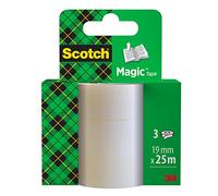 3M Scotch Magic Cinta adhesiva, 3 rollos de 19 mm x 25 m - Resistente a la humedad y con óptima adhesión