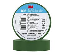 3M Temflex Cinta eléctrica de vinilo 165, verde, 15 mm x 10 m, 100 rollos/caja