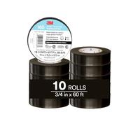 3M Temflex Cinta eléctrica multiusos de vinilo 165, color negro, 19 mm x 18 m, paquete de 10 rollos