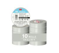 3M Temflex Cinta eléctrica multiusos de vinilo 165, gris, 19 mm x 18 m, paquete de 10 rollos