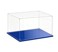 3mm Vitrina acrílica Transparente, Vitrina Expositora para Lego, Caja de Acrílico para el Hogar para Objetos de Colección，Caja de Acrílico con Base Azul para el Hogar (36x35x30CM)