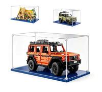 3mm Vitrina acrílica Transparente, Vitrina Expositora para Lego, Caja de Acrílico para el Hogar para Objetos de Colección，Caja de Acrílico con Base Azul para el Hogar (50x30x35CM)