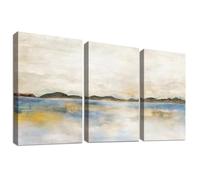 3Pcs Marco de madera Cuadro Moderno Acuarela Amarillo Azul Gris Pastel Lienzo Decorativos Paisaje Neutro Montaña Pintura Imagen Póster Lago Abstracto Cuadros Decoracion Salon Dormitorio 30cmx40cmx3