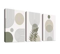 3Pcs Marco de Madera Cuadro Moderno Línea Geométrica Beige Verde Lienzo Decorativos Pintura Imagen Boho Abstracto Verde Salvia Minimalista Cuadros Decoracion Salon Dormitorios Baño Pasillo 30cmx40cmx3