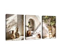 3Pcs Plantas Vintage Jarrón Modernos Cuadros Decoracion Con Marcos, Naturaleza Muрта Rústica Botánica Cuadro y Láminas Escalera Sombrero Paja Lienzos Decorativos Hogar Para Salon Dormitorios 40X60cmx3