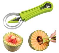 3PCS Stainless Steel Fruit Cutter Set, 3-in-1 Fruit Carving Tool, Seed Removing and Pulp Digging Separator, Melon Baller, Watermelon Cutter
