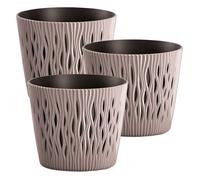3x maceta redonda de plastico sandy round en color mocca 15,8 (largo) x 15,8 (ancho) x 13,8 (alto) cm