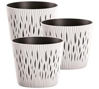 3x Maceta redonda de plastico WELLHOME Sandy Round en color blanco 22,5 (largo) x 22,5 (ancho) x 19,2 (alto) cm