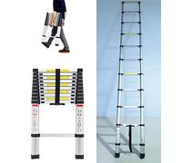 4,4m de escalera telescópica con 15 peldaños, escalera extensible de aluminio, escalera plegable portátil, antideslizante, escalera multiusos, capacidad de carga de 150 kg, EN131