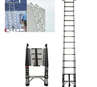 4.4M Escaleras Plegables Telescópicas con 2 Ganchos de acero Inoxidable Extensión Extensible 14 Peldaños,150kg Max. Capacidad EN131 Portátil Loft Ático para Negocios Casa Trabajo Bricolaje Constructor