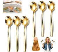 4/6 Pcs Stainless Steel Soup Spoon Set, Thickened 18/10 Heavy Duty Soup Spoons, Heavy Duty Round Soups Spoons with Long Handle, Round Head Design, for Bouillon Broth, Stews Sauces (Gold,6pcs)