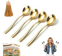4/6 Pcs Stainless Steel Soup Spoon Set, Thickened 18/10 Heavy Duty Soup Spoons, Heavy Duty Round Soups Spoons with Long Handle, Round Head Design, for Bouillon Broth, Stews Sauces (Gold,4pcs)