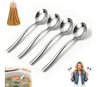 4/6 Pcs Stainless Steel Soup Spoon Set, Thickened 18/10 Heavy Duty Soup Spoons, Heavy Duty Round Soups Spoons with Long Handle, Round Head Design, for Bouillon Broth, Stews Sauces (Silver,4pcs)