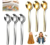 4/6 Pcs Stainless Steel Soup Spoon Set, Thickened 18/10 Heavy Duty Soup Spoons, Heavy Duty Round Soups Spoons with Long Handle, Round Head Design, for Bouillon Broth, Stews Sauces (Mix,6pcs)