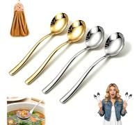 4/6 Pcs Stainless Steel Soup Spoon Set, Thickened 18/10 Heavy Duty Soup Spoons, Heavy Duty Round Soups Spoons with Long Handle, Round Head Design, for Bouillon Broth, Stews Sauces (Mix,4pcs)