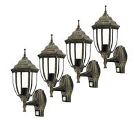 4 apliques de pared para exteriores con sensor de movimiento, IP43, casquillo E27, máximo 60W, color dorado antiguo, modelo Nizza MAclean