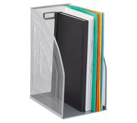Relaxdays Set de 4 Archivadores Metal, Formato A4, Organizador Carpetas, Sobremesa, Rejilla Metálica, 32 x 16 x 24,5 cm, Plateado