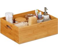 Relaxdays 4 Cajas de Almacenaje, Bambú, Estable, Abierta, Almacenamiento, Organizador sin Tapa, Baño, Cocina, 14x40x30 cm, Natural