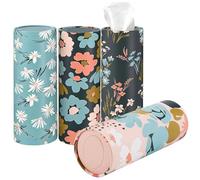 4 cajas para pañuelos redondas, cilíndricas, rellenas | Elegante caja de pañuelos con diseño floral vintage para coche, soporte para bebidas, caja de papel para salón, oficina, baño