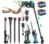 4 en 1 batería de podadora y cortasetos telescópica, 21 V, motor de cobre puro, barra telescópica de 2 m, 2 baterías de 2,0 Ah, motosierra eléctrica y motosierra, cortasetos con batería para cortar