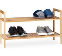 4 estanterías apilables para zapatos, con 2 estantes cada una, hechas de madera de nogal, capacidad para hasta 6 pares de zapatos por estante, dimensiones: 41 x 69 x 27 cm, color natural