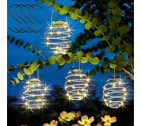 4 faroles para exteriores, linternas LED en espiral de luz solar, luces colgantes para exteriores con gancho, iluminación de camino blanca cálida impermeable, lámpara de araña solar para camping