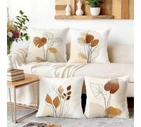 4 fundas de cojín minimalistas con estampado de hojas abstractas de una sola cara, adecuadas para decoración de sala de estar, dormitorio y coche 4PCS-45x45cm