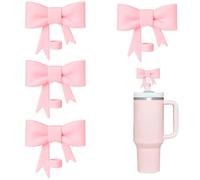 4 fundas de pajilla de lazo rosa para copa Stanley, tapas de puntas de popote de 8 a 10 mm, tapas de silicona reutilizables para tazas Stanley, accesorios de pajita, a prueba de polvo reutilizables
