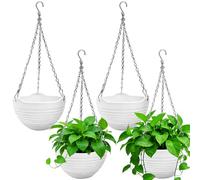 4 macetas colgantes de 8 pulgadas, cesta colgante redonda de riego automático con bandeja de agua y cadena de metal, contenedor para plantas suculentas para interiores y exteriores, jardín, balcón,